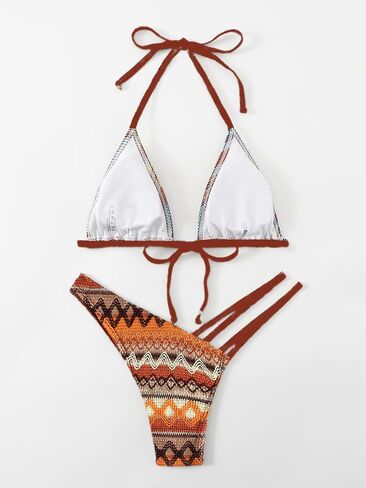 SHENHE Women's 2 Piece Striped Triangle Bikini Sets High Cut Halter Swimsuit Bathing Suit in Saudi Arabia