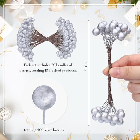 SallyFashion Artificial Holly red Berries on Wire Stems, 200 Stems with 400 Pieces Fake Berries for Christmas Tree Decorations Wreath Craft Use Xmas Ornaments Wedding Party Favor in Saudi Arabia