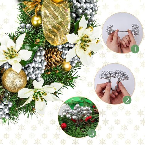 SallyFashion Artificial Holly red Berries on Wire Stems, 200 Stems with 400 Pieces Fake Berries for Christmas Tree Decorations Wreath Craft Use Xmas Ornaments Wedding Party Favor in Saudi Arabia