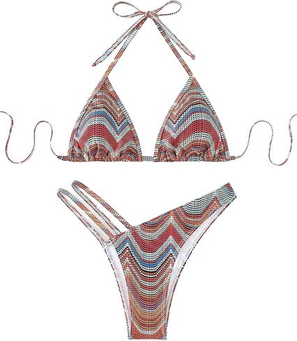 SHENHE Women's 2 Piece Striped Triangle Bikini Sets High Cut Halter Swimsuit Bathing Suit in Saudi Arabia