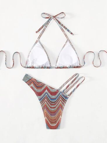SHENHE Women's 2 Piece Striped Triangle Bikini Sets High Cut Halter Swimsuit Bathing Suit in Saudi Arabia