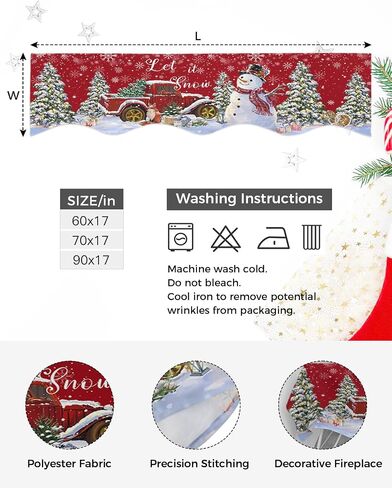 Winter Christmas Fireplace Mantel Scarf Cover, Mantel Shelf Top Scarf Runner for Christmas Halloween Thanksgiving Fall Indoor Decorations Red Truck Snowman Pine Tree 70'' L x 17'' W in Kuwait
