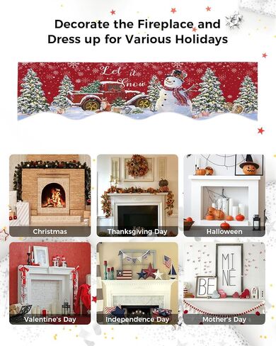 Winter Christmas Fireplace Mantel Scarf Cover, Mantel Shelf Top Scarf Runner for Christmas Halloween Thanksgiving Fall Indoor Decorations Red Truck Snowman Pine Tree 70'' L x 17'' W in Kuwait