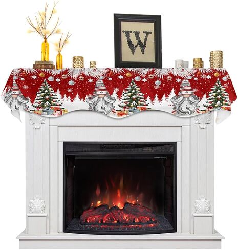 Winter Christmas Fireplace Mantel Scarf Cover, Mantel Shelf Top Scarf Runner for Christmas Halloween Thanksgiving Fall Indoor Decorations Red Truck Snowman Pine Tree 70'' L x 17'' W in Kuwait