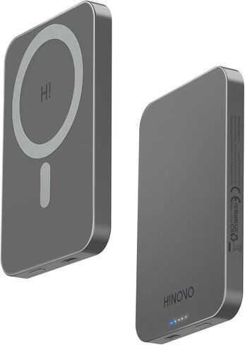 HINOVO 5000mAh Magnetic Wireless Power Bank, Transparent Portable Charger for iPhone, 20W PD Fast Charging Mag-Safe Battery Pack with USB-C for iPhone 15/14/13/12 Series - Black Mirror in Saudi Arabia