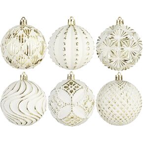 Red Farmhouse Christmas Ball Ornaments，6 PCS Vintage Rustic Distressed Xmas Hanging Ornaments Shatterproof Antique Traditional Style Christmas Tree Decorations
