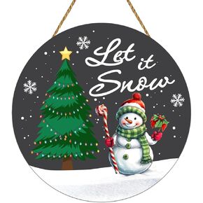 Snowman Christmas Decorations Winter Decor Christmas Door Decor Snowman Christmas Door Sign Winter Wreath Winter Let It Snow Sign Wooden Christmas Door Hanger for Winter Porch Wall Indoor Home Decor