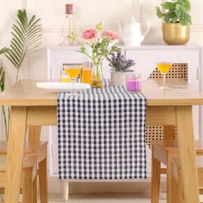THE ART BOX Halloween Check Plaid Table Runner, Linen Blend Classic Family Dinner Table Runners for Indoor Outdoor Parties Events Home Decoration (Green and White, 14 x 72 Inch)