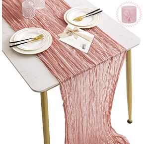 2pcs Boho Table Decor - 1pcs 10FT 120in Long Terracotta Cheesecloth Table Runner with 1pcs 5Yd Chiffon Ribbon, Terracotta Gauze Table Runner for Dinner, Birthday Party, Baby Shower, Wedding