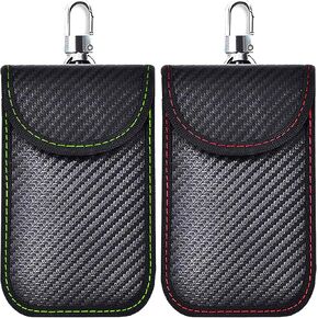 Faraday Key Fob Protector, 2 Pack(Red & Green) Faraday Bags RFID Faraday Pouch Car Key Fob Signal Blocker Blocking Pouch