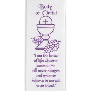 Catholic Church Ceremony Body of Christ Chalice Wheat Grapes Design 35" White First Holy Communion Stole