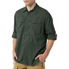 Men's Sun Protection Fishing Shirts Long Sleeve UPF 50+ UV Quick Dry Travel Hiking Safari Shirts with Zipper, 5079, Army Green,M