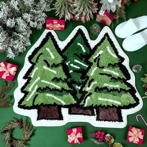 Christmas Bathroom Rugs 32 x 24 Inches Green Christmas Tree Bath Mat for Living Room Non Slip Christmas Bathroom Decor with Backing Soft Absorbent Shower Carpet for Xmas Winter Home Decor