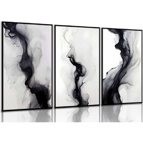 3 Pcs Black And White Simple Abstract Canvas Wall Art Black and gray Minimalist Wall decor Pictures Smoke Shapes Painting Prints Modern Artwork for Home Room Bedroom office decoration ,12x16in canvas