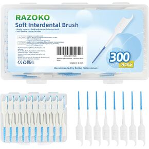 فرش ريزوكو الناعمة بين الأسنان الأصلية، أدوات تنظيف الأسنان لتنظيف الأسنان، فرش بين الأسنان للاستعمال مرة واحدة، مع حقيبة حمل مريحة (أزرق، عدد 300) in Kuwait