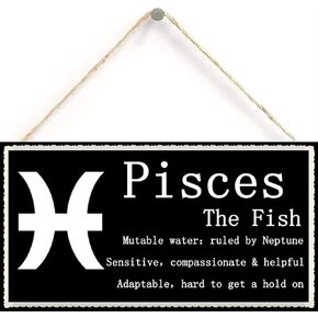 Pisces The Fish - Beautiful Spiritual Gift Astrology Sign of The Zodiac Plaque 6 inch by 12 inch Hanging Sign, Decorative Wood Sign Home Decor,Wall Art