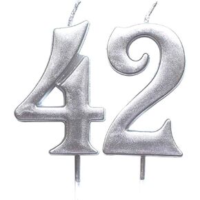 MAGJUCHE Silver 42nd Birthday Numeral Candle, Number 42 Cake Topper Candles Party Decoration for Women or Men