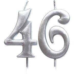 MAGJUCHE Silver 46th Birthday Numeral Candle, Number 46 Cake Topper Candles Party Decoration for Women or Men
