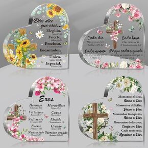 4 Pcs Spanish Christian Acrylic Gift for Women Religious Inspirational Gift Butterfly Heart Shape Bible Verse Desk Decoration Faith Prayer Keepsake for Women Christmas Birthday(Butterfly)