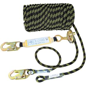 Vertical Lifeline Assembly 98 ft, Polyester Roofing Rope with Rope Grab Snap Hooks Shock Absorber, Fall Protection Roofing Safety Rope for Roofing Work