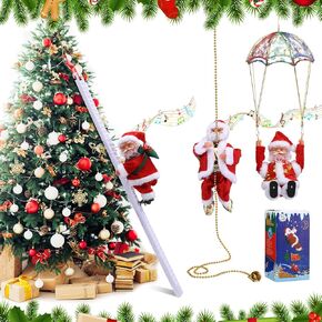 3 Pcs Electric Climbing Santa Claus Decoration Santa Claus Climbing Rope Ladder Parachute Somersault Musical Santa Climbing Ladder Plush Doll Figurine Christmas Tree Hanging Ornaments Toys Xmas Gift