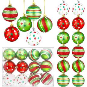 36 Pcs Christmas Tree Ball Ornaments 2.4 Inch Glittering Plastic Hanging Decorations Shatterproof Swirl Candy Cane Balls Christmas Tree Pendants for Xmas Holiday Party Decoration (36)