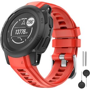 OVERSTEP for Garmin Instinct 2S Band, Soft Silicone Replacement Watch Strap Compatible with Garmin Instinct 2S/ 2S Solar, Flame Red
