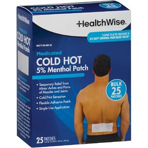 HealthWise Cold Hot Medicated Menthol Patch | 5% Menthol | Back and Large Areas | 7.87" x 3.93" | 25-Count | Paraben-Free | Soothes Minor Aches and Pains