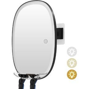 COSMIRROR Shower Mirror Fogless for Shaving with 3-Color Dimmable Lights – Razor Holders, No-Drilling, Larger Lighted Anti-Fog Shower Mirror Shatterproof & Waterproof for Men and Women