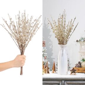 SY Super Bang 10 Pack Christmas Tree Decorations, Artificial Champagne Glitter Berry Stems Picks Sprays Twigs, Branches for Xmas Tree Vase Filler Home Holiday Decor.