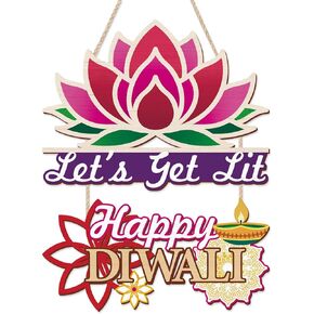 HOURIA 3D Happy Diwali Decorations,Diwali Wreath Front Door Sign with Rangoli,11.5"Indian Festival of Light Wood Hanging Sign,Deepavali Door Decor for Home Porch Office Party
