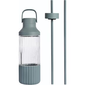 BEAST Health® Glass Water Bottle, 25 oz, Borosilicate Glass, Leak-Proof, Reusable Straw System, Portable Carry Cap, BPA-Free, Dishwasher Safe (Mist)