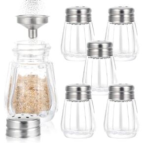 Thinp 6 Pcs Mini Salt and Pepper Shakers Glass Salt and Pepper Shakers with Stainless Lids Tops Salt and Pepper Shakers Bulk with 1 Stainless Mini Funnels for Kitchen Restaurants Wedding Party