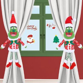 2 Pack Christmas Curtain Buckle Tiebacks Green Doll with Red Santa Hat Christmas Window Decorations Creative Curtain Tieback Hold Back Fastener Wine Bottle Topper for Xmas Holiday Home