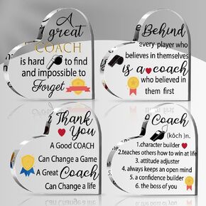 4 Pcs Acrylic Coach Gifts Thank You Gifts for Coach Appreciation Football Soccer Coach Gifts for Women Men Desk Sign Decor Retirement Home Office