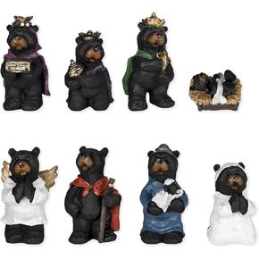 Slifka Sales Company 8 Piece Black Bear Figurines Resin Nativity Set