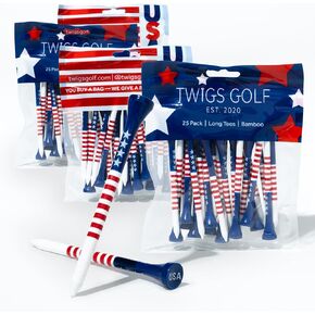 Tees, Long Bamboo Tees, 100 Count, 3-1/4 inch, Stars and Stripes USA Design