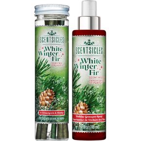 Scentsicles White Winter Fir Scented Christmas Tree Ornaments - 1 Bottle (6 Sticks Total) and 1 Bottle Scent Mister Spray (4 Oz) Multi Pack