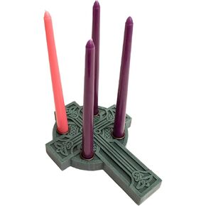 Abbey Gift Celtic Cross Advent Candleholder with Candles, Grey