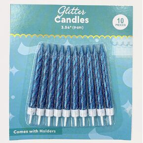 Blue Glitter Candles with Holders - 2 Pack - (20 Count)