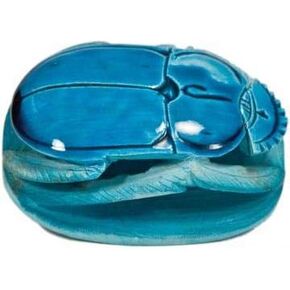 Made in Egypt - Hand Carved Soapstone Scarab - 3" - Glossy Blue - Ancient Egyptian Collectible