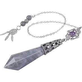 TUMBEELLUWA Reiki 12 Faceted Crystal Pendulum for Dowsing Divination Chakra Stone Pendant with Dream Catcher & Merkaba Star Chain, Labradorite