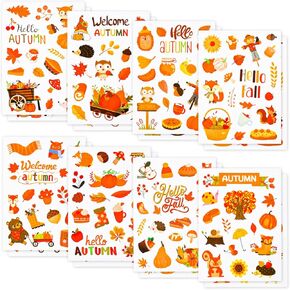 16 Sheets Thanksgiving Decals, 8 Designs Thanksgiving Clings Fall Leaves Decal Animals Pumpkin Maple Leaf Stickers for Thanksgiving Supplies Home Decor