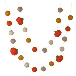 Fall Pumpkin Halloween Garland- 6 ft String with 25 Adjustable Shapes- Neutral Colors- Handmade Felt Thanksgiving Garland- 1" Felt Balls, 1.5" Pumpkins