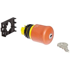 Eaton M22-PVS Mushroom Head Pushbutton, 22mm Diameter, Red Actuator, Pushlock Key Reset Action