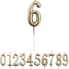 Birthday Candles - Champagne Gold Number 6 Birthday Candle for Birthday Cake Party Decoration Wedding Anniversary Celebration Supplies