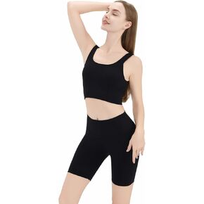Women 2 Piece Workout Sets Crop Top Bra with High Waisted Leggings Shorts Gym Running Casual Outfit Shorts Sets