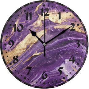 xigua Purple Gold Swirl Wall Clock, Silent Non Ticking 10 Inch Battery Operated Wall Clocks, Easy to Read Clock for Home Kitchen Living Room Bathroom Office Decor