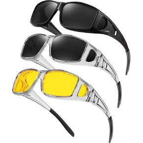 KALIYADI Night-Vision-Glasses Fit-Over-Glasses Wrap-Around Glasses: Anti Glare Night Driving Glasses for men women HD Lens