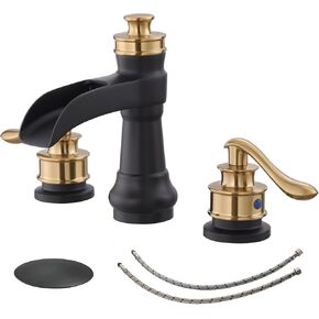 Widespread Bathroom Faucet Brushed Nickel Waterfall 2-Handle with Pop up Drain Stopper Farmhouse Sink Bath Vanity 3 Holes 8-16 Inch Mixer Tap Commercial Supply Line Lead-Free by Homevacious